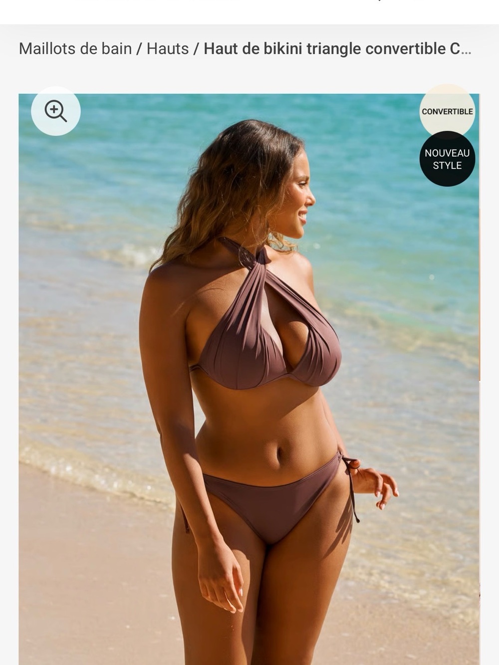 Convertible Twist-Front Triangle Bikini Top & Tie-Side Bottom - Brown XXL/XL